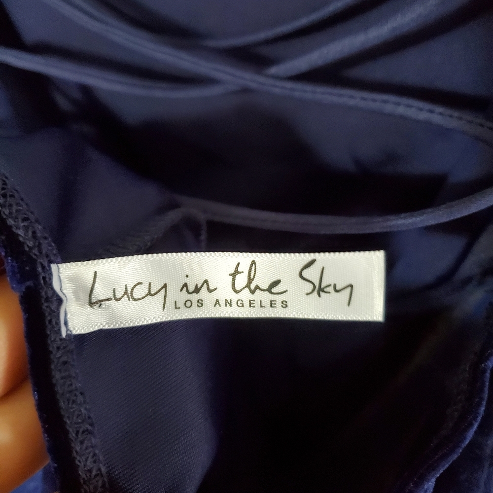 Lucy In The Sky Blue Velvet Mini Dress Lace Up Tulip Dress In Midnight Size Med - Picture 4 of 9